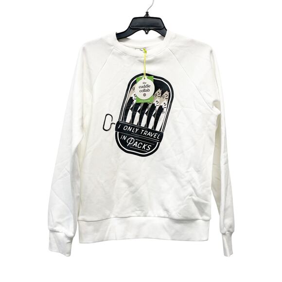 The Cuddle Collab Women's "I Only Travel In Packs" Graphic White Sweatshirt XL - Picture 1 of 5